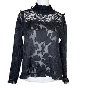 Rhapsodielle Women's Floral Lace Ruffled Mock Neck Coquette Whimsigoth Sz Med